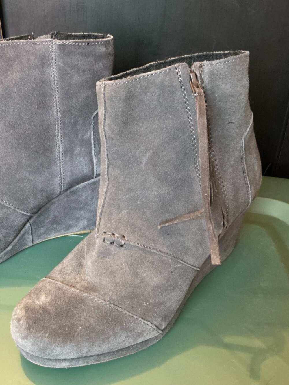 TOM's grey suede wedge zip booties (8)